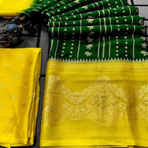 green-yellow-foil-printed-chiffon-saree