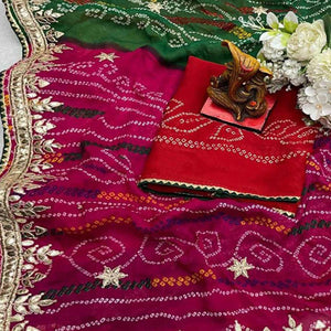 Multicolor Bandhani Printed Georgette Saree With Tassels