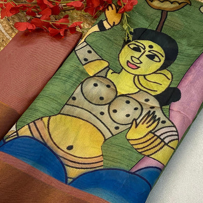 green-floral-printed-tussar-silk-saree-2