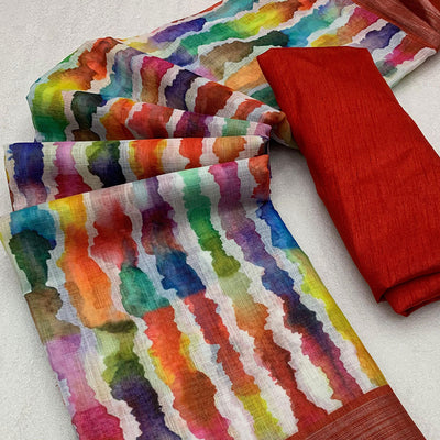 Multicolor Leheriya Printed Woven Linen Saree