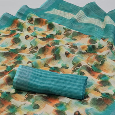 green-abstract-digital-printed-linen-saree-with-zari-border