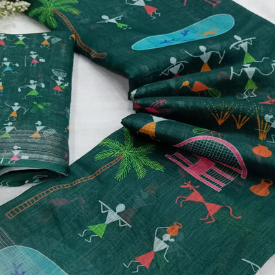 green-digital-printed-linen-saree-4