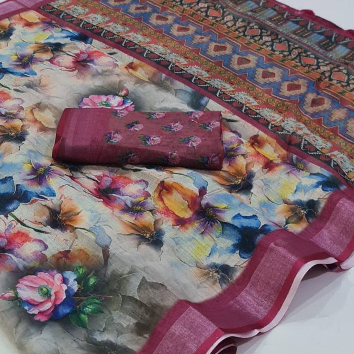 grey-floral-printed-linen-saree-2