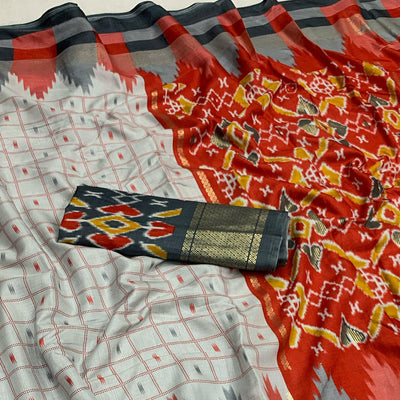 Grey Patola Printed Dola Silk Saree