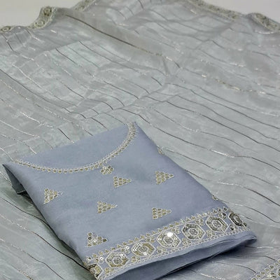 Grey Sequins Embroidered Organza Saree