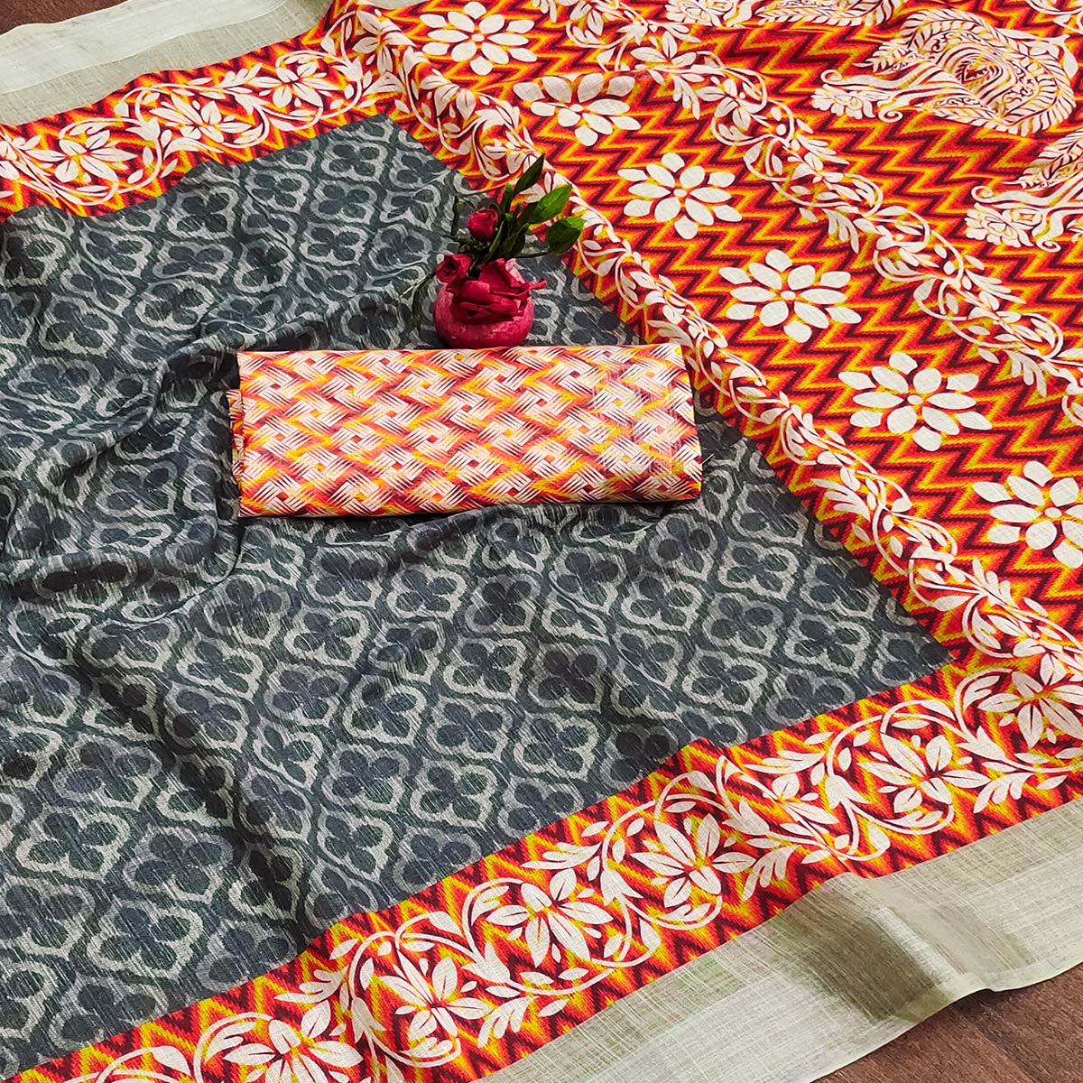 grey-digital-print-linen-saree