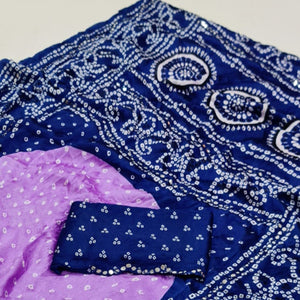 Lavender & Blue Bandhani Printed Chiffon Saree