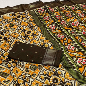 Brown Patola Printed Dola Silk Saree