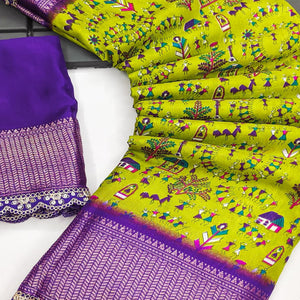 green-warli-printed-dola-silk-saree-with-zari-border-1