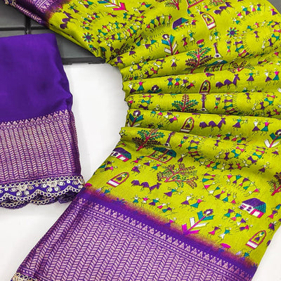 green-warli-printed-dola-silk-saree-with-zari-border-1