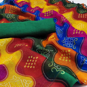 Multicolor Bandhani Printed Georgette Saree With Tassels