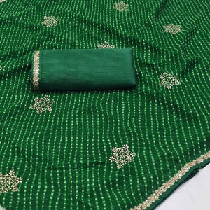 Dark Green Printed Georgette Saree With lace Border