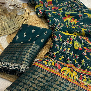 green-warli-printed-dola-silk-saree-with-sequins-border