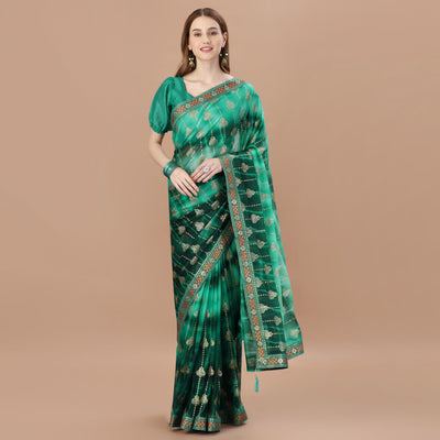 green-foil-printed-lycra-saree-with-lace-border
