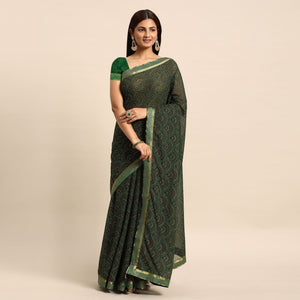 green-foil-printed-chiffon-saree-with-tassels