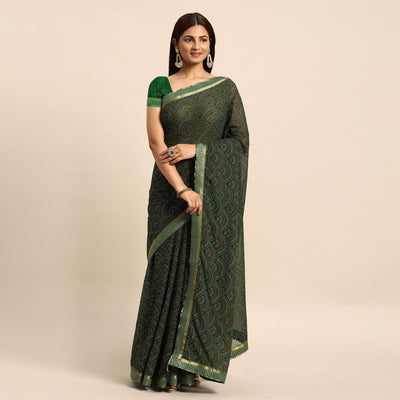 green-foil-printed-chiffon-saree-with-tassels