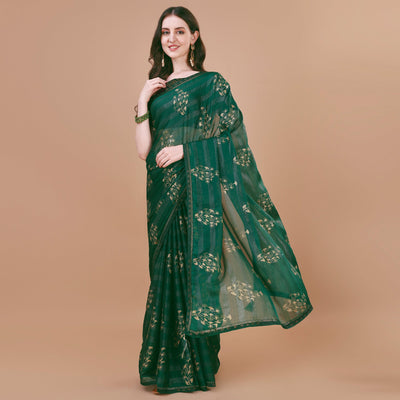 green-foil-printed-chiffon-saree-with-lace-border