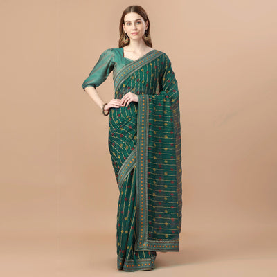 green-foil-printed-chiffon-saree-with-lace-border-1