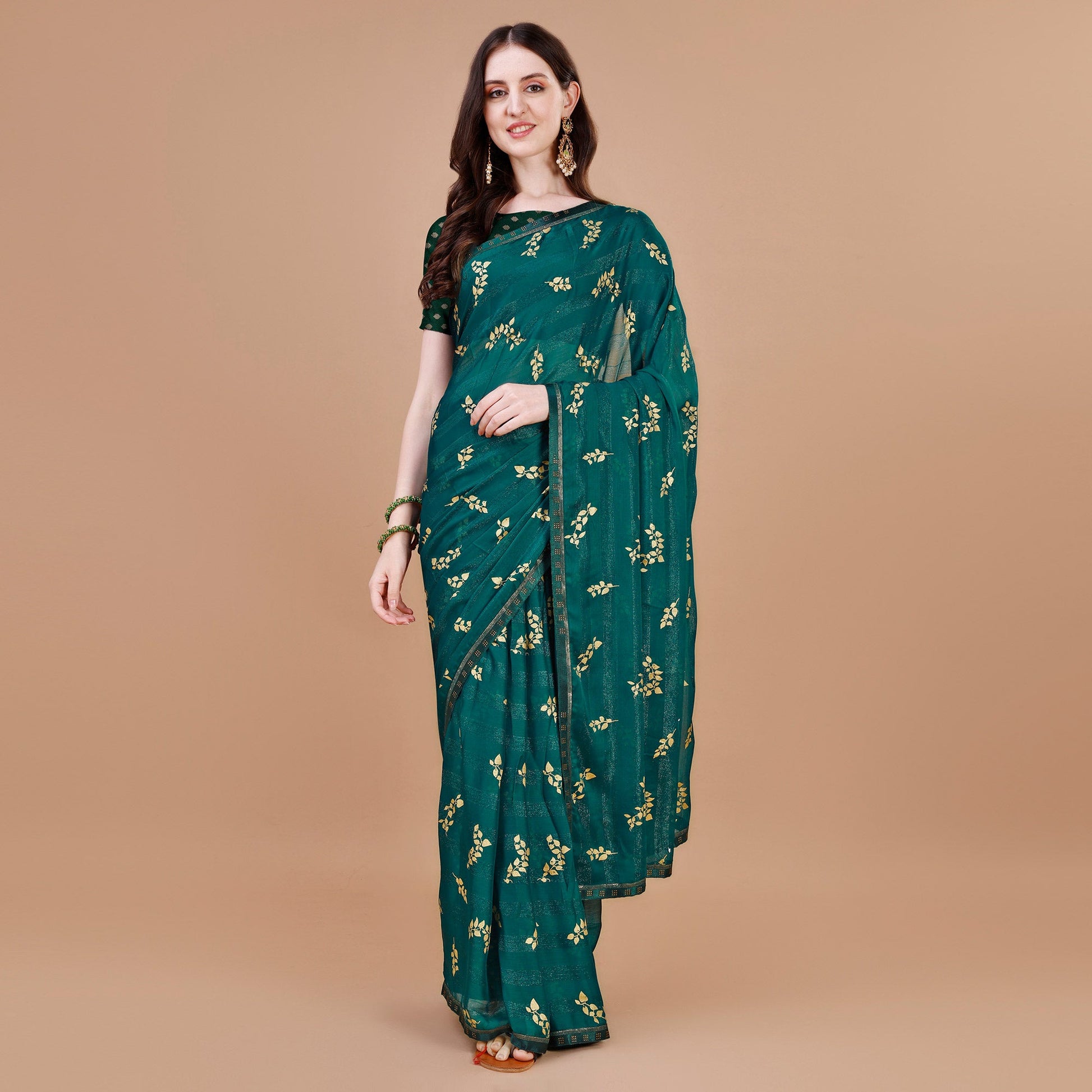 green-foil-printed-chiffon-saree-with-lace-border-2