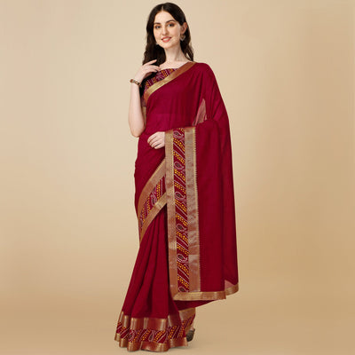 Maroon Solid Vichitra Silk Saree
