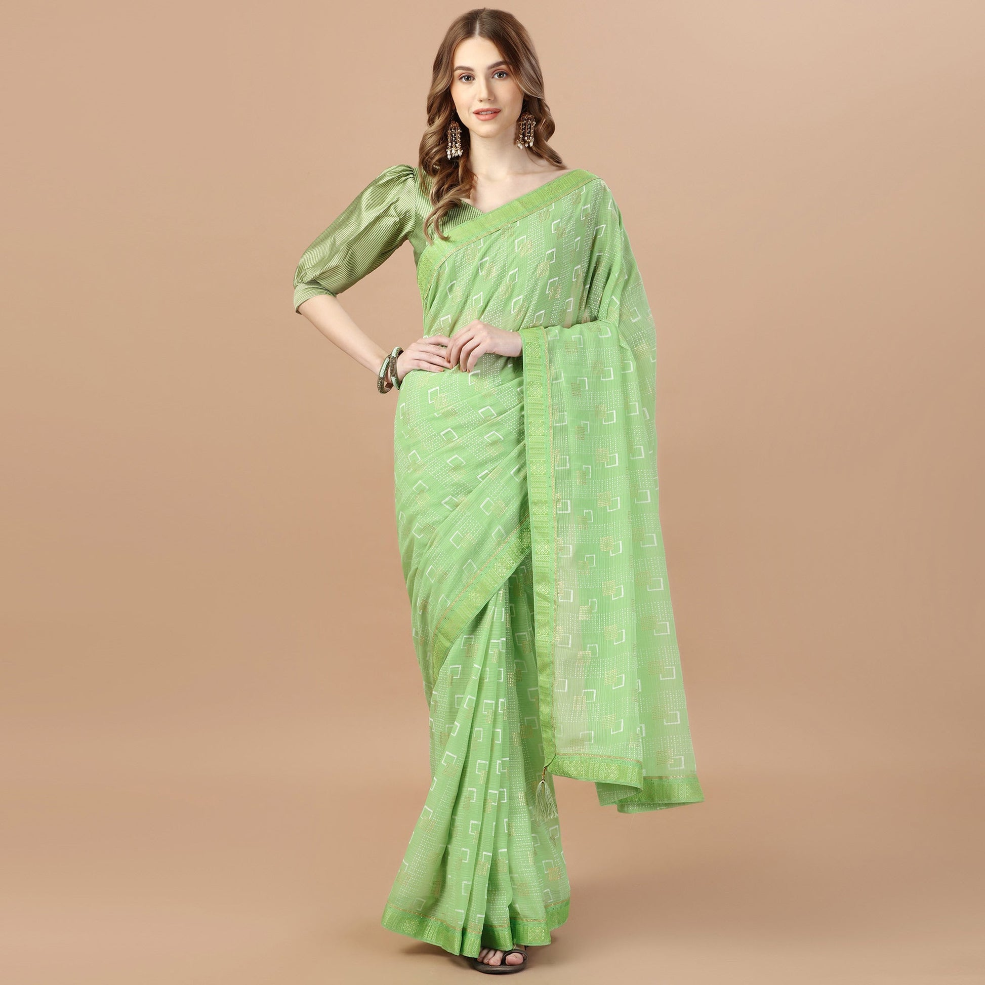 green-foil-printed-chiffon-saree-with-lace-border-3