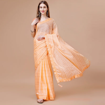 Light Orange Zari Work Chiffon Saree