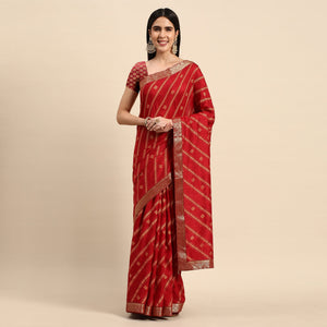Maroon Floral Foil Printed Vichitra Silk Saree