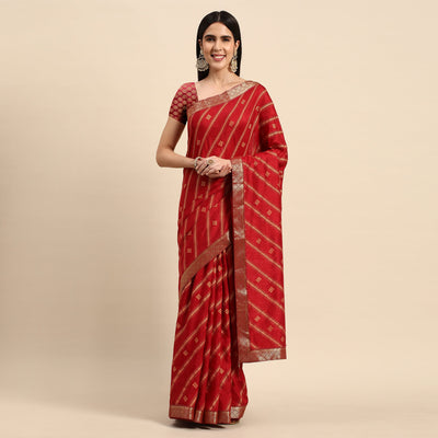 Maroon Floral Foil Printed Vichitra Silk Saree