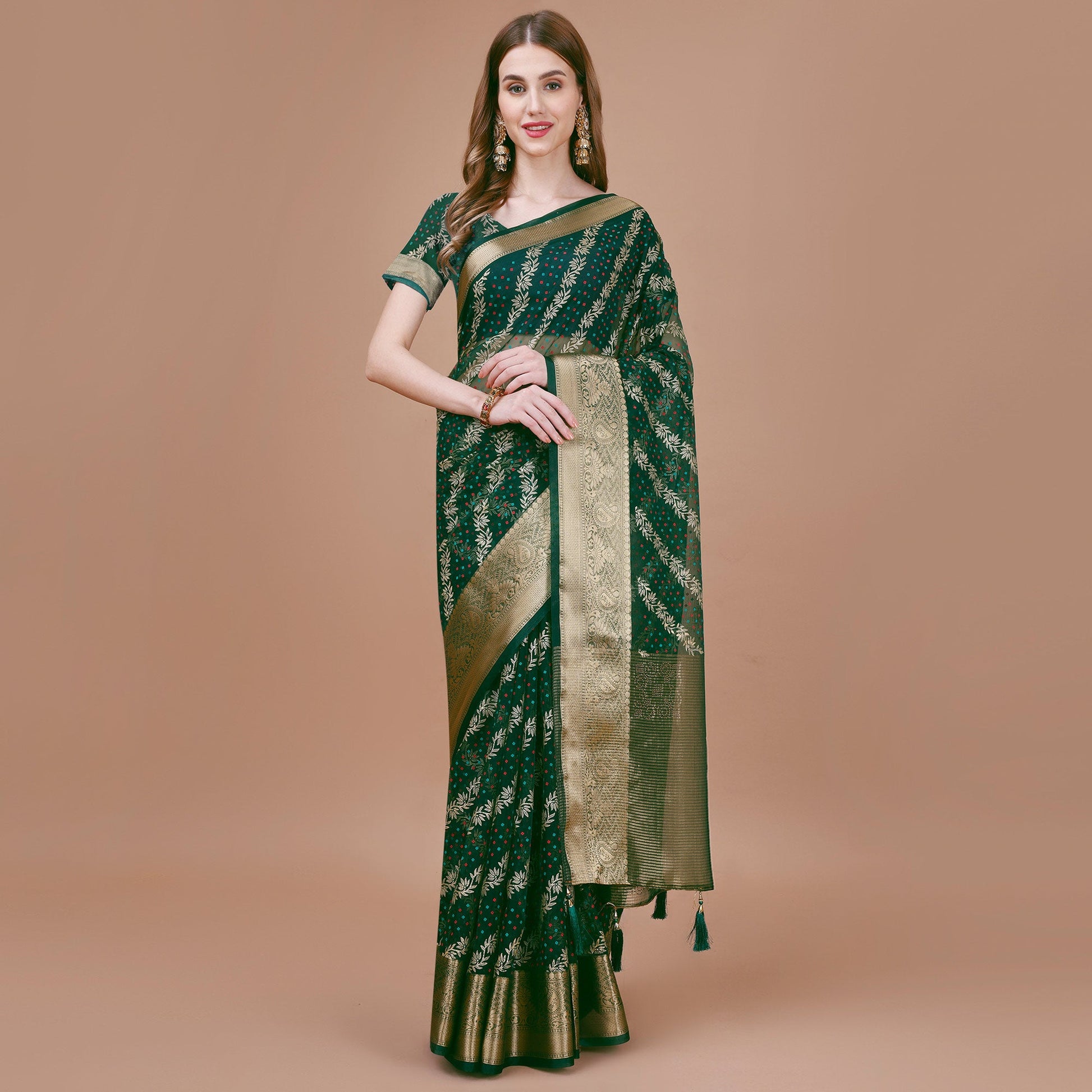green-foil-printed-organza-saree-with-woven-border