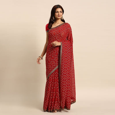 Maroon Floral Foil Printed Chiffon Saree With Tassels