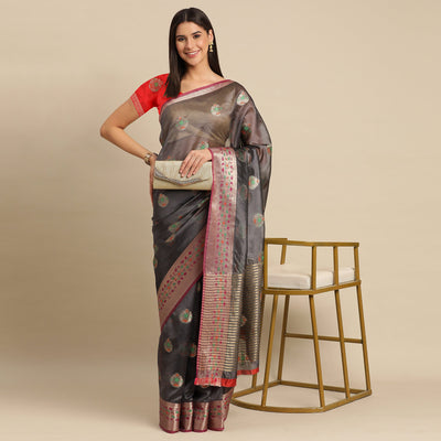 Grey Woven Organza Saree