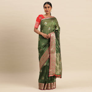 Mehendi Woven Organza Saree