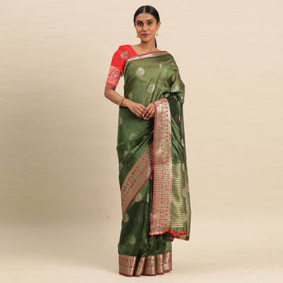 Mehendi Woven Organza Saree