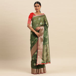 Mehendi Woven Organza Saree