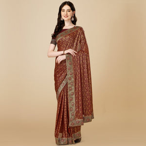 Maroon Floral Handloom Woven Rayon Saree