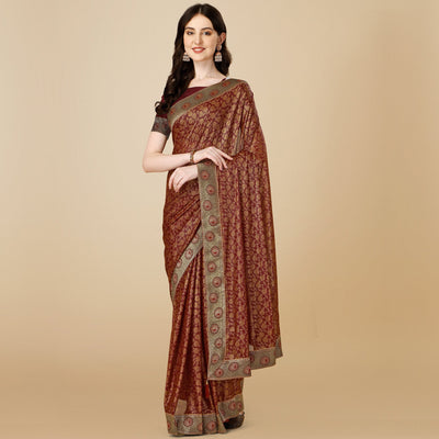Maroon Floral Handloom Woven Rayon Saree