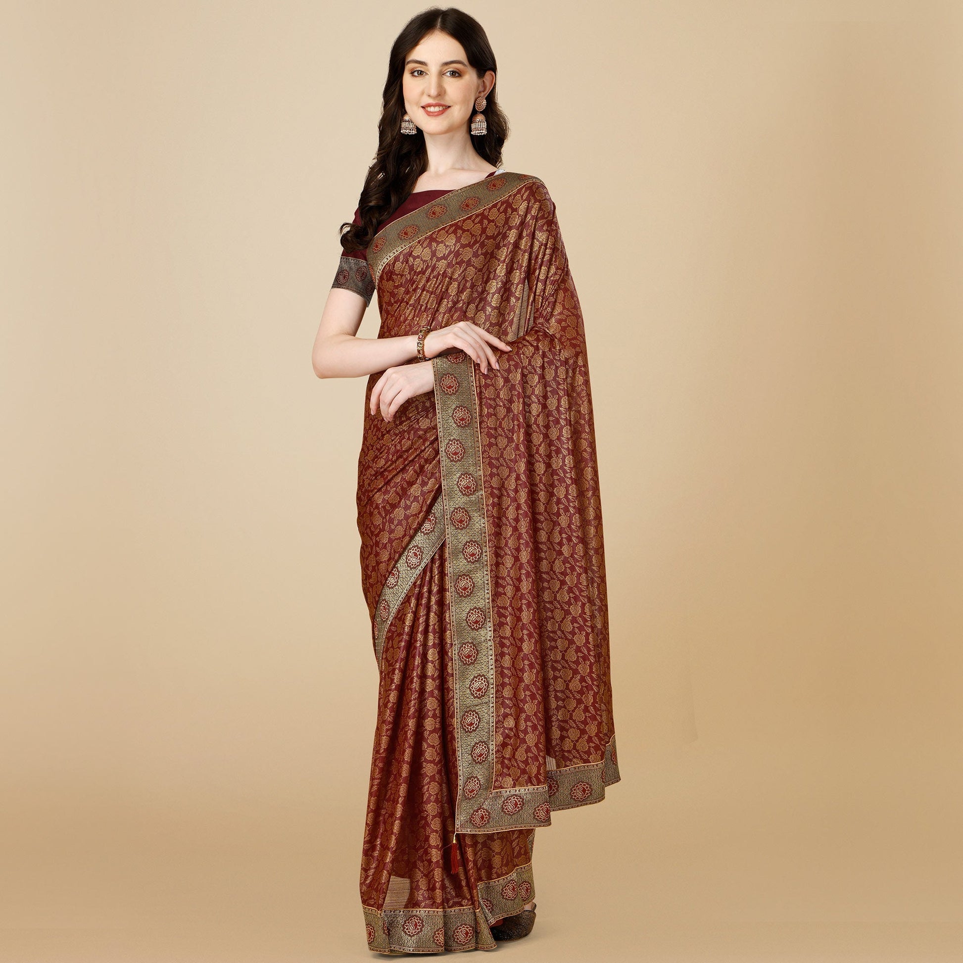 Maroon Floral Handloom Woven Rayon Saree
