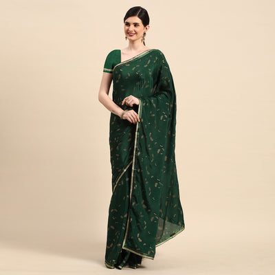 green-foil-printed-chiffon-saree