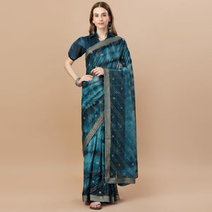 Blue Zari Work Chiffon Saree Lace Border
