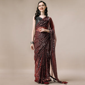Maroon Floral Printed Rayon Saree