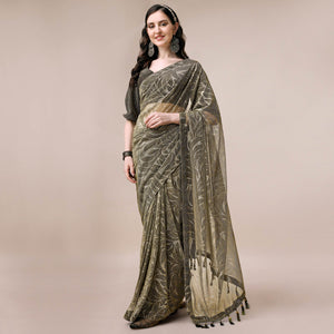 Mehendi Green Floral Printed Rayon Saree