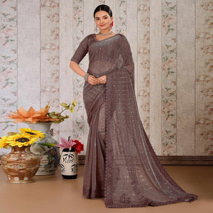 Brown Tikali With Floral Embroidered Lycra Saree