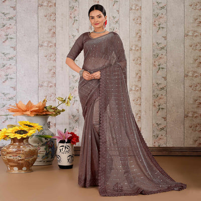 Brown Tikali With Floral Embroidered Lycra Saree