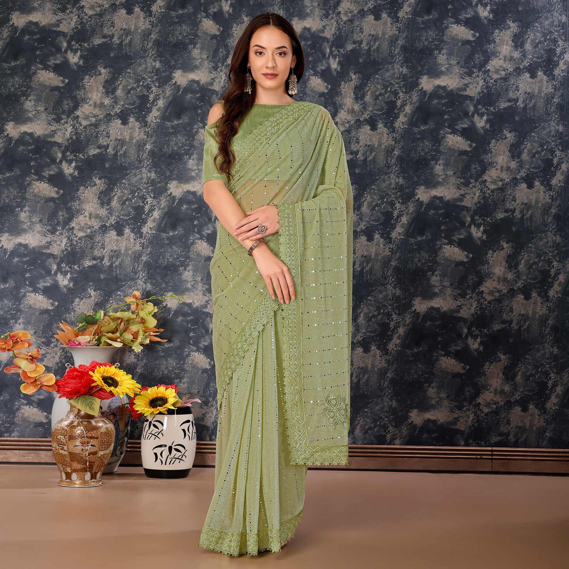green-tikali-with-floral-embroidered-lycra-saree