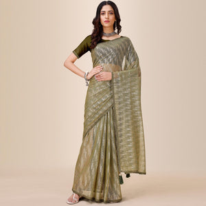 Mehandi Green Foil Printed Lycra Saree