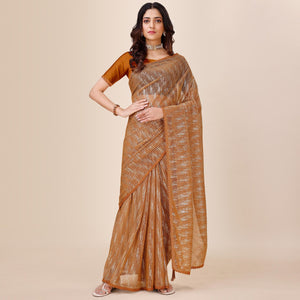 Chikoo Foil Printed Lycra Saree