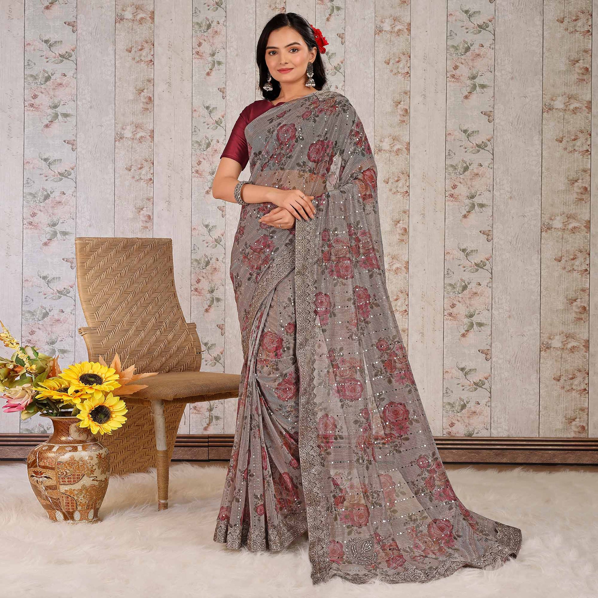grey-floral-digital-printed-lycra-saree-with-embroidered-border