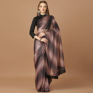 Brown Digital Printed Lycra Saree With Lace Border