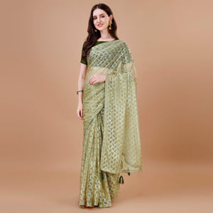 Light Green Foil Printed Lycra Saree