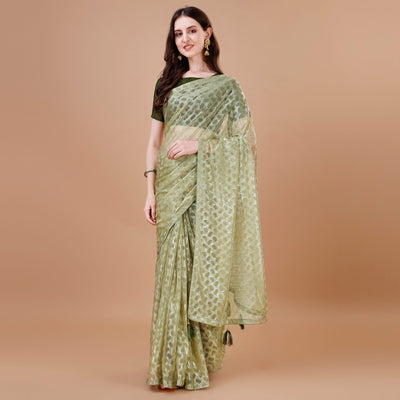 Light Green Foil Printed Lycra Saree